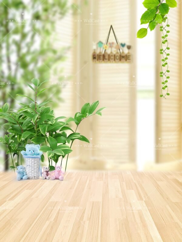 Warm Greenery Delight Greenery Home Pet Photography Backdrop by WallCast – Warm Indoor-Themed Pet Photography Background