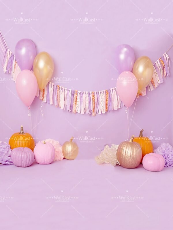 Blossom & Balloon Paws Celebration Lavender Pumpkin Balloon Pet Photography Backdrop by WallCast – Fall Party-Themed Pet Photography Background