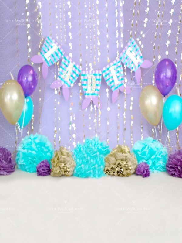 Purple Dreamy Scene Purple Teal Balloon Pet Photography Backdrop by WallCast – Dreamy Party-Themed Pet Photography Background