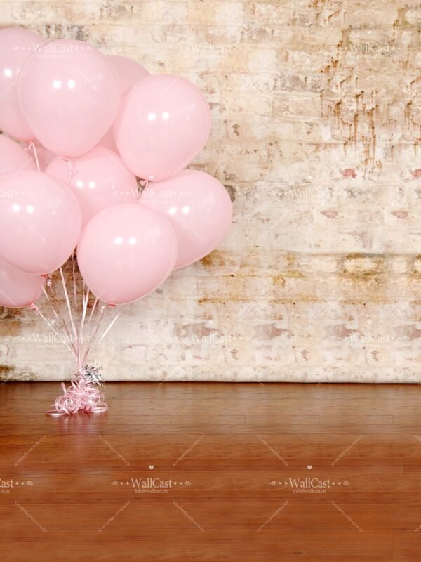 Sweet Balloons Pet Scene Pink Balloon Brick Pet Photography Backdrop by WallCast – Retro Party-Themed Pet Photography Background