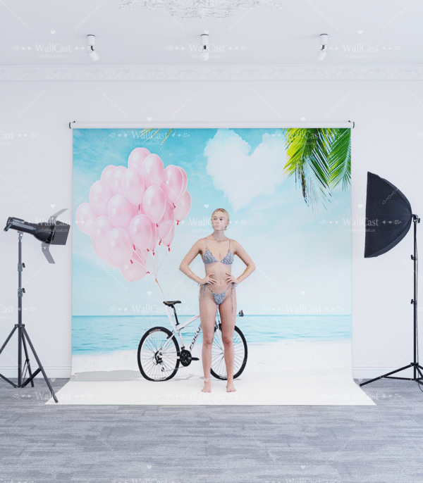 1_10 Beach Bicycle & Pink Balloon Photography Backdrop