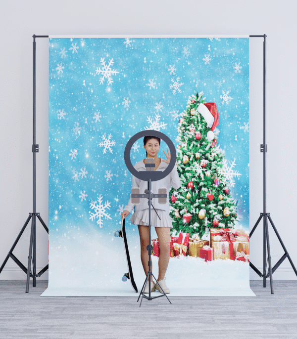 1_6 Blue Snowy Christmas Tree Photography Backdrop