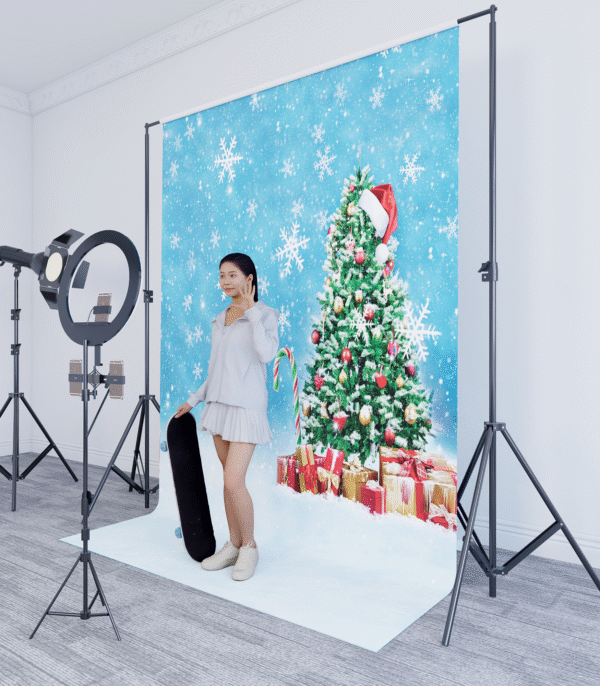 2_6 Blue Snowy Christmas Tree Photography Backdrop