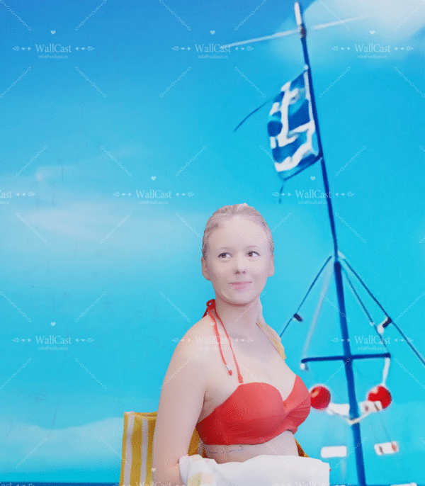 Time at Blue Sea Vessel Greek Coastal Boat Photography Backdrop