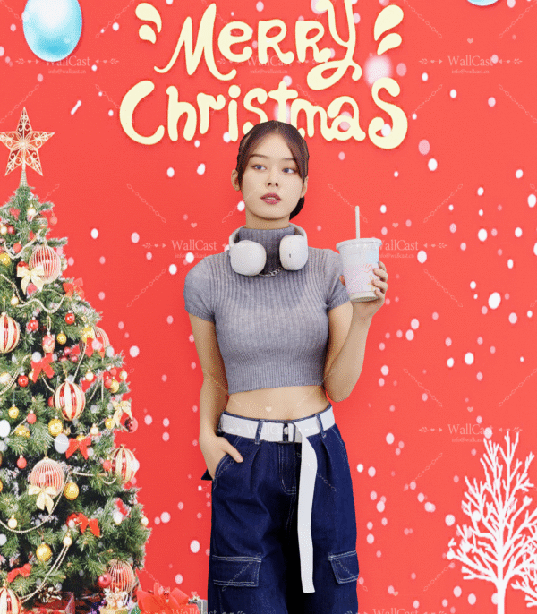 Joyful Christmas Scene Red Merry Christmas Photography Backdrop