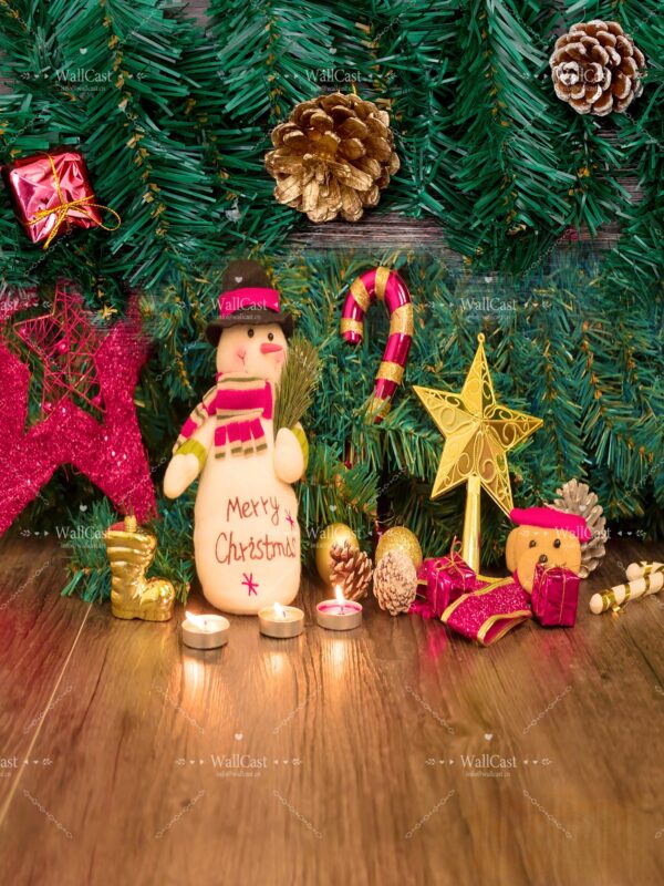 Yuletide Charm Aura Christmas Snowman Pet Photography Backdrop by WallCast – Yuletide-Themed Pet Photography Background