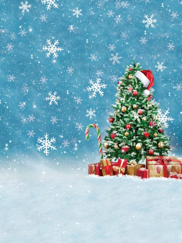 With Christmas Snowflakes Blue Snowy Christmas Tree Photography Backdrop