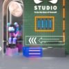 Cool Art Display Corne Neon Art Studio Backdrop by WallCast – Cool Neon & Art Toy Themed Live Streaming Background