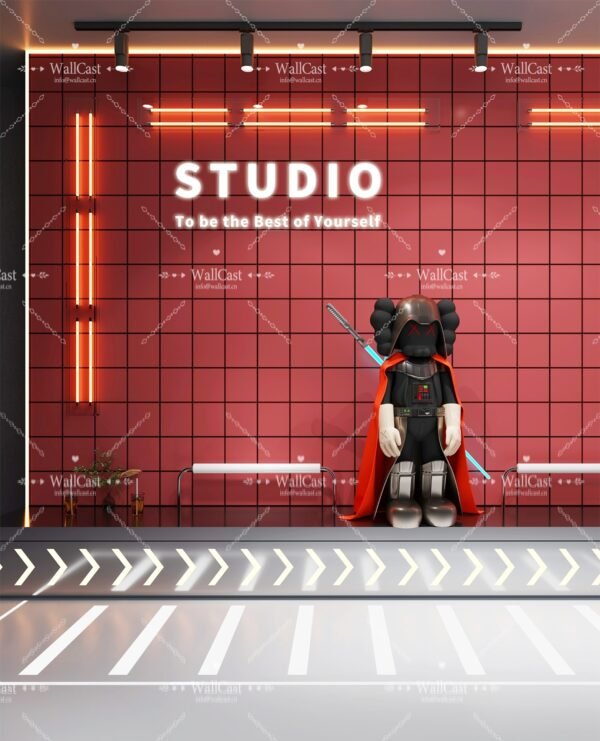 c-6038 Red Neon Art Studio Backdrop by WallCast – Red Neon Studio & Creative Art Toy Themed Live Streaming Background