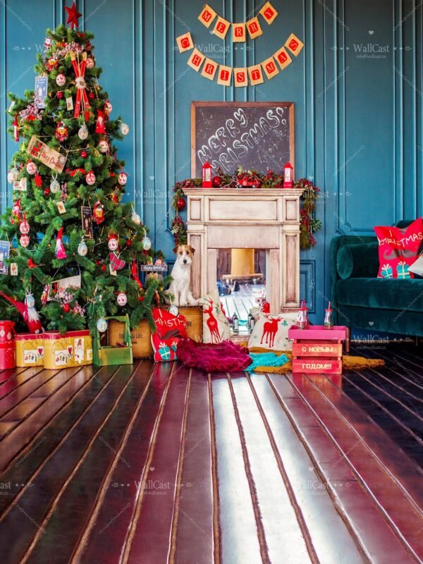 Blue - Walled Christmas House Christmas Dreamy Backdrop