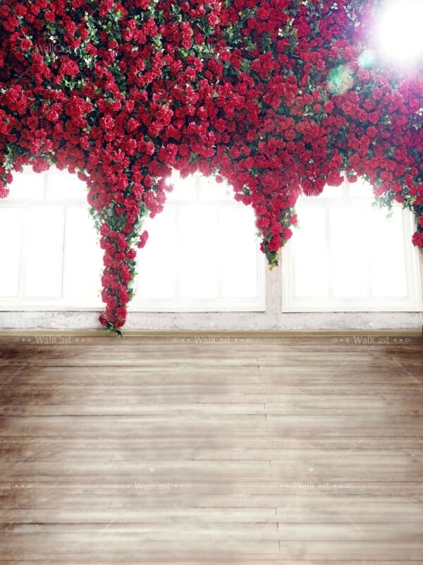 Vibrant Red Flower Realm Red Rose Flower Waterfall Backdrop