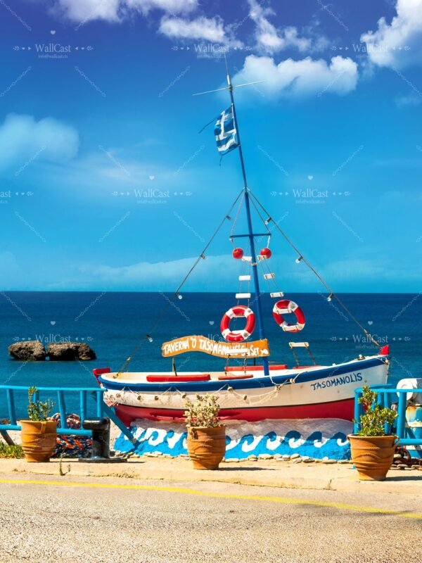 r-3574 1.75x2_副本 Greek Coastal Boat Photography Backdrop