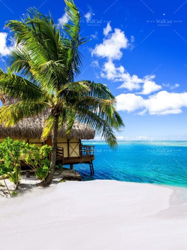 t-3056 1.75x2_副本 Tropical Beach Hut & Palm Tree Photography Backdrop