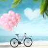 tropical paradise Beach Bicycle & Pink Balloon Photography Backdrop
