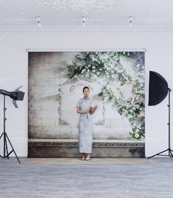 图片_3 European Floral Vine Stone Wall Backdrop