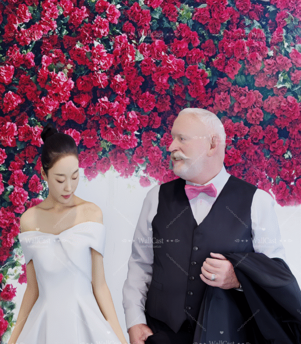 Vibrant Red Flower Realm Red Rose Flower Waterfall Backdrop