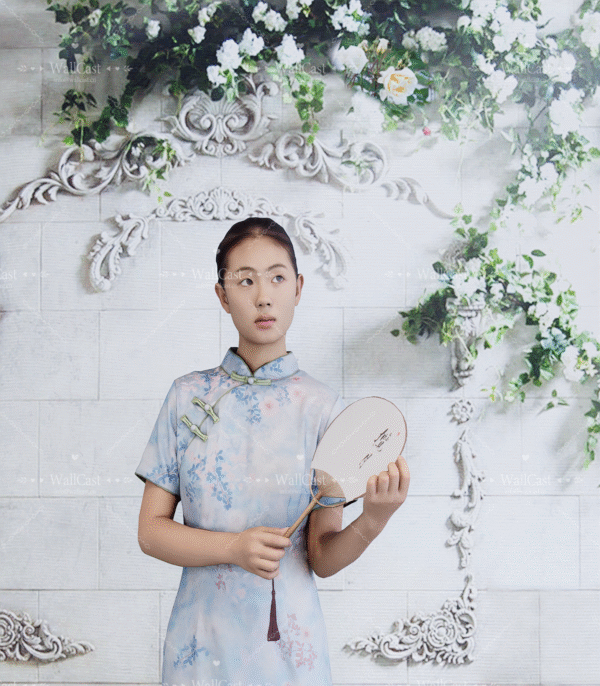 场景 1_8 European Floral Vine Stone Wall Backdrop