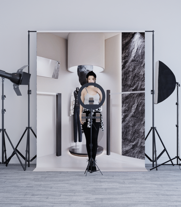 Modern Fashion Studio Live Backdrop - Retail-Style Setup for Modern Fashion Studio Live Backdrop - Retail-Style Setup for