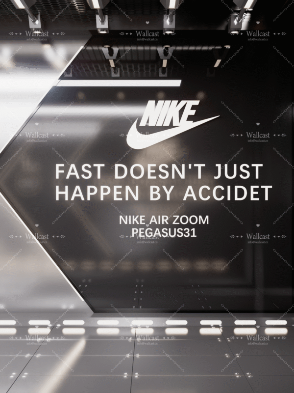 12 Modern Tech-Style Sports Brand Live Backdrop - Futuristic sports brand live streaming setup with sleek black tech vibe, brand display, and embedded lighting for sports product showcases