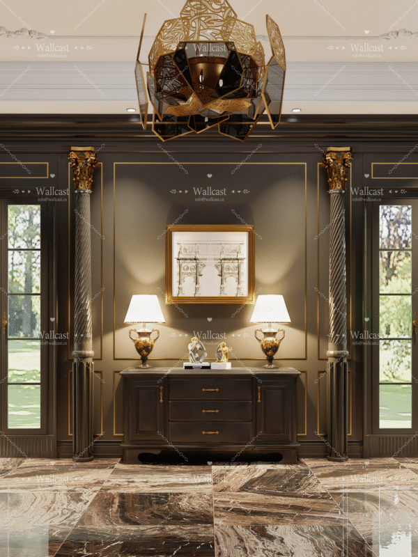 Luxury Palace Style Live Backdrop - Opulent palace-style live streaming setup featuring deep-toned walls, gilded decorative accents (columns, trim) and royal-style decor Luxury Palace Style Live Backdrop - Opulent palace-style live streaming setup featuring deep-toned walls, gilded decorative accents (columns, trim) and royal-style decor